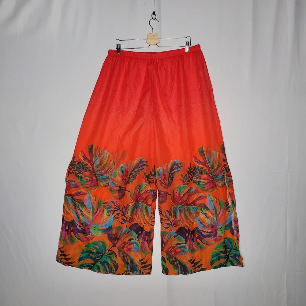 Venus Wide‎ Leg Pants Women XL Semi Sheer Chiffon Split Leg Colorful Swim Beachy